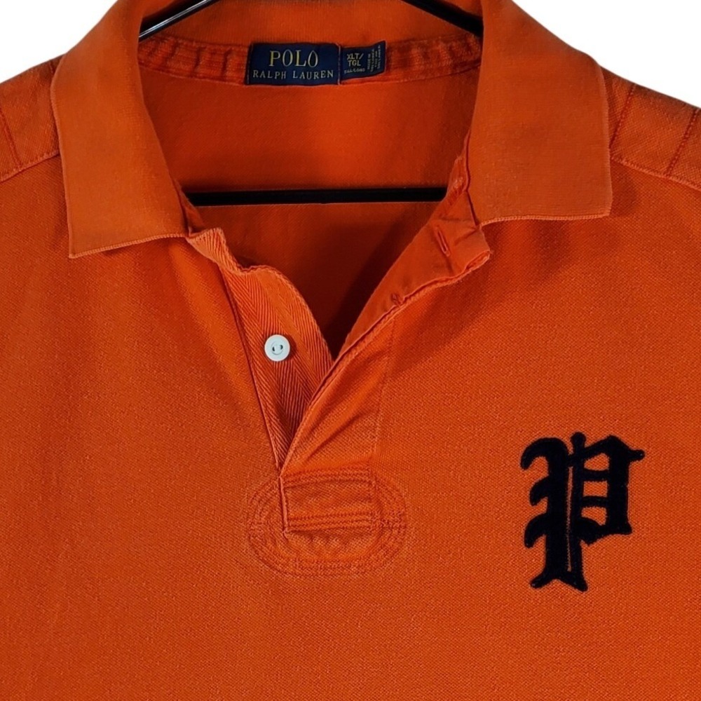 Polo Ralph Lauren Mens XLT Orange Pique Polo Shirt‎ Quilted Shoulder P Logo Tall